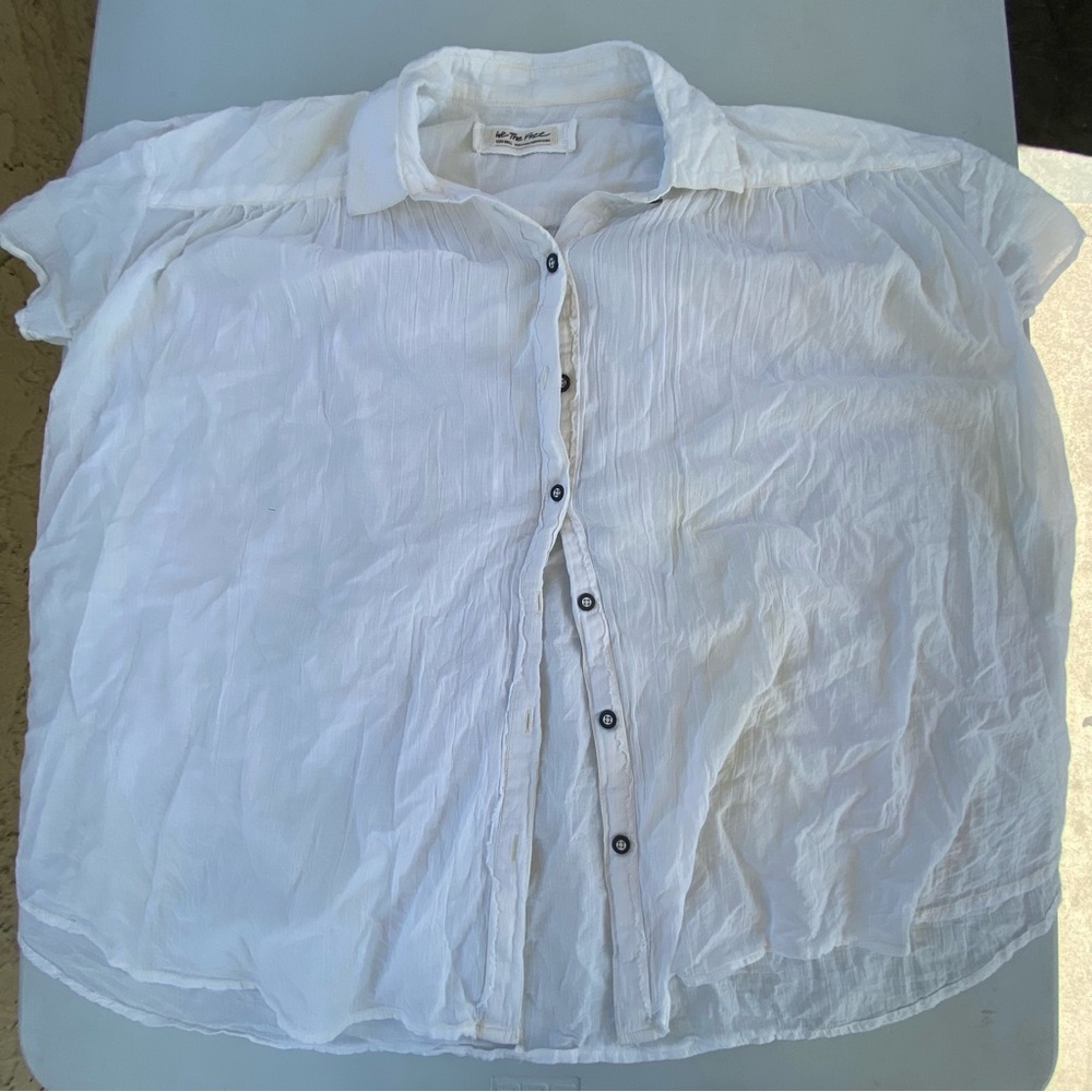 Free People We The Free Gauze Cotton Oversized White Button Shirt XS Boho